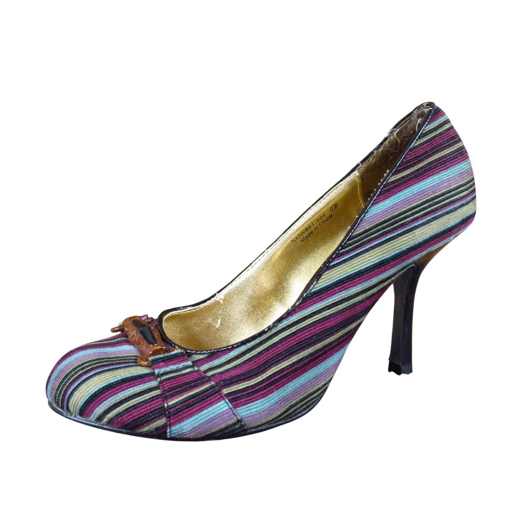Naughty Monkey NMW861-504 Womens Pump Size 7.5 Party Multi-Color Striped Textile